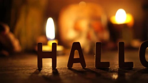 Spooky Halloween with Wooden Letters and Candles
