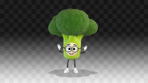 Cute 3D Broccoli Character Waving and Gesturing Animation