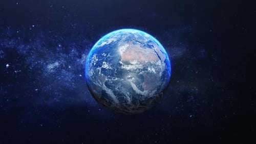 Animated Rotating Planet Earth with Glowing Atmosphere in Space