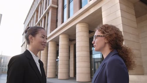 Diverse Businesswomen Talking on Street