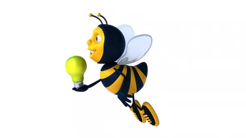 3D Cartoon Bee Character Holding Glowing Idea Lightbulb Animation