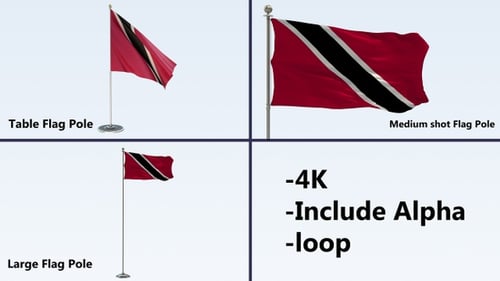 Trinidad and Tobago National Flag Waving with Alpha Channel