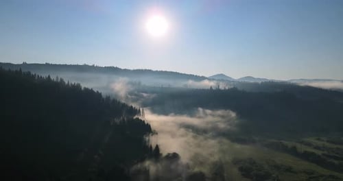 Flight Over The Mountains Covered With Dense Forests