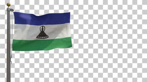 Lesotho-Flagge auf Fahnenmast mit Alphakanal