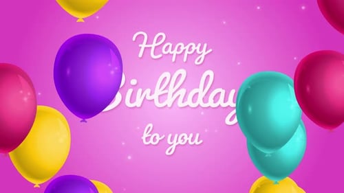 Happy Birthday With Colorful Flying Balons on Pink Background Sameles Loop