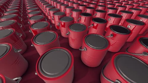 Beaucoup de boîtes de peinture rouge dans une rangée Hd