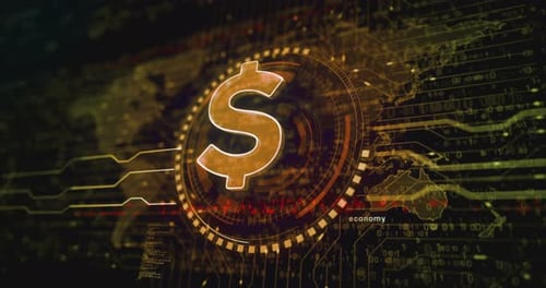 Animated 3D Dollar Sign in Futuristic Digital Economy World