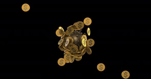 Golden Dollar Coins Attaching to Virus Sphere Animation