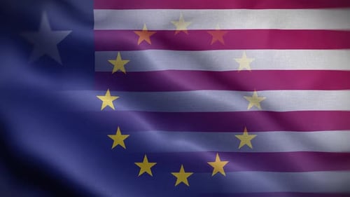 Liberia and European Union Flags Waving Background