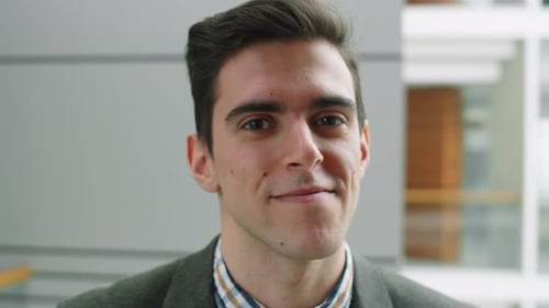 Smiling Young Adult Man Close Up Portrait