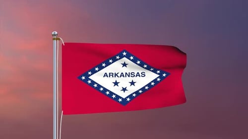 Arkansas State Flag Waving Animation on Flagpole