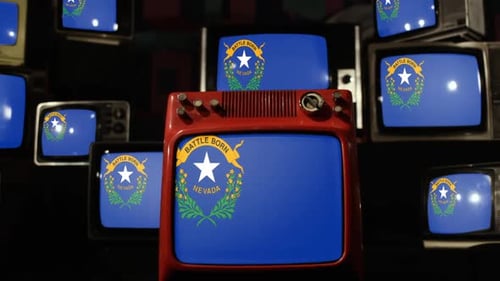 Vintage Televisions Displaying Static and Nevada Flag