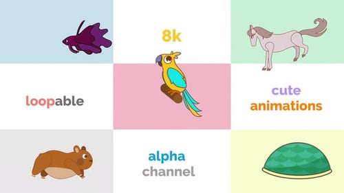 Cute Cartoon Animals Loopable Flat Design Animations