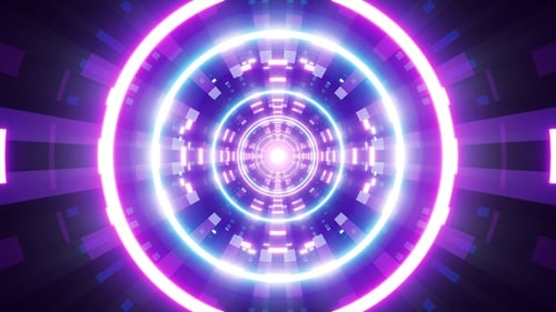 Futuristic Neon Light Tunnel in Purple and Blue
