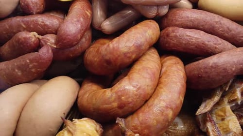 Variety of Sausages and Prepared Meats Close Up