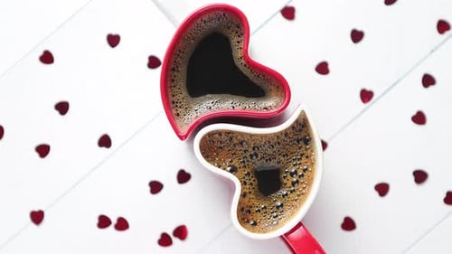 Coffee for Two in Heart-Shaped Mugs