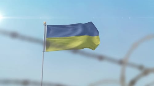 Ukraine Flag Behind Border
