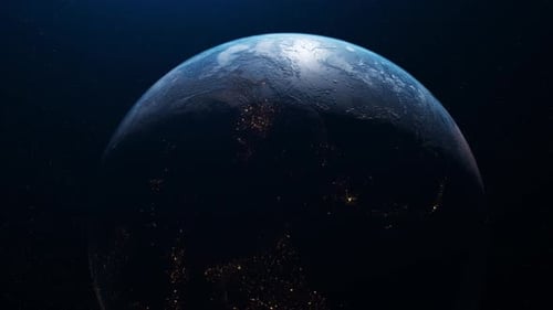 Spinning Realistic Earth with City Lights Visible from Space