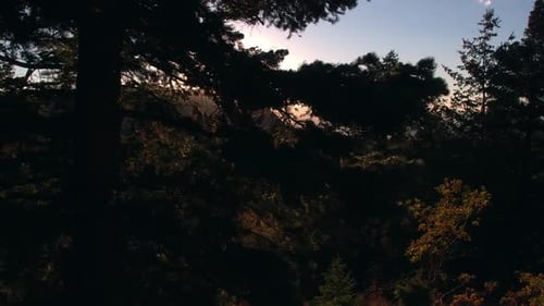 Luftaufnahme des Sonnenuntergangs an einem wunderschönen Berghang im Herbst