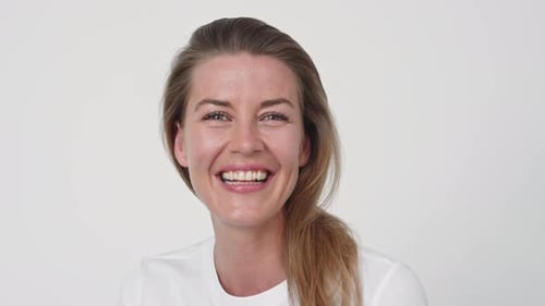 Smiling Woman Laughing in Close Up Portrait