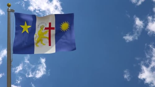 Pernambuco State Flag Waving on a Pole Against Blue Sky