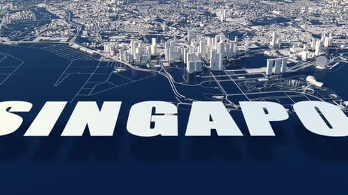 City of Singapore. stylized animation of the city view from a cruising altitude