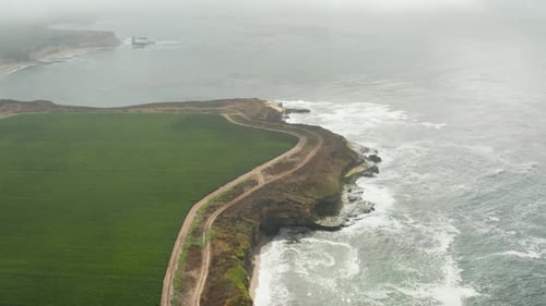 Aerial view of Farm off the coast off of High way 1 in Northern California