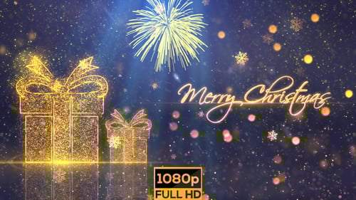 Merry Christmas Particle Gift Boxes and Glowing Text