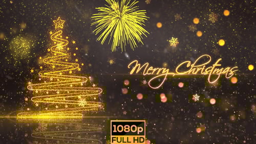 Golden Particle Merry Christmas Tree Title Animation