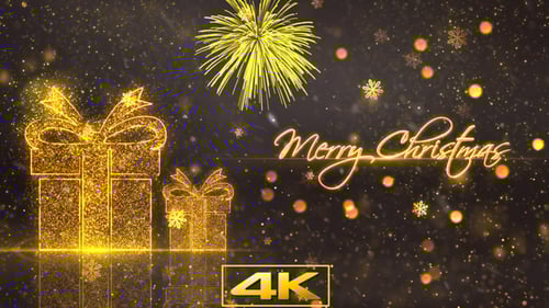 Golden Christmas Gift Boxes with Merry Christmas Text Animation