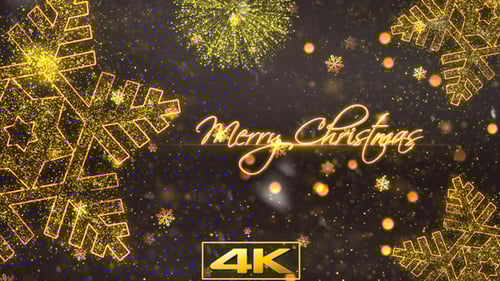 Golden Glitter Merry Christmas Text Reveal with Festive Snowflakes