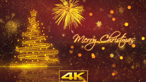 Glowing Merry Christmas Greeting with Animated Tree and Fireworks