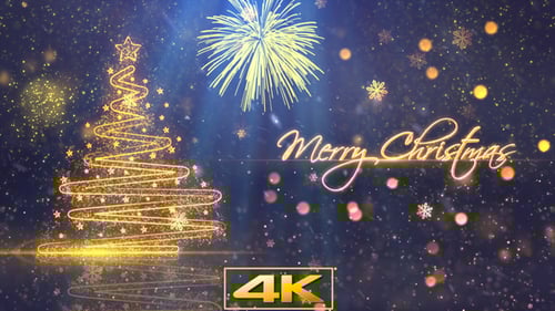 Glowing Christmas Tree and Merry Christmas Text Animation with Fireworks
