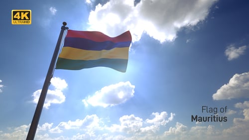 Mauritius Flag Waving in Sunny Blue Sky