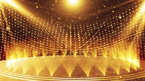 Golden Awards Stage with Shimmering Lights and Particles Background