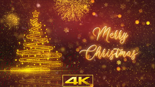 Golden Glowing Christmas Tree and Merry Christmas Title Animation