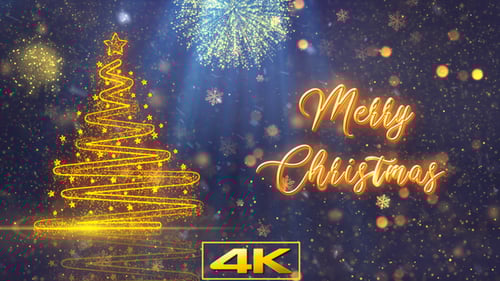 Golden Sparkling Christmas Tree and Merry Christmas Text Animation