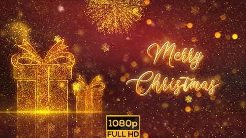 Merry Christmas Greeting Animation with Festive Gold Particle Gifts