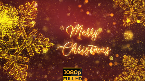 Sparkling Golden Merry Christmas Title with Festive Snowflakes