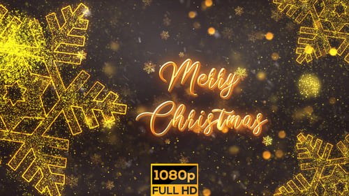 Merry Christmas Title with Glitter Snowflakes and Fireworks Animation