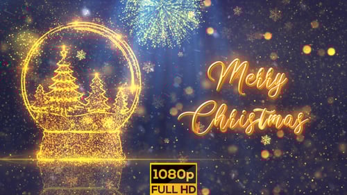 Merry Christmas Particle Snow Globe with Animated Fireworks and Text