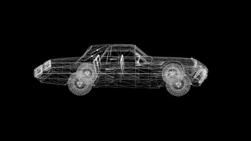 Rotating 3D Wireframe Model of a Classic Car