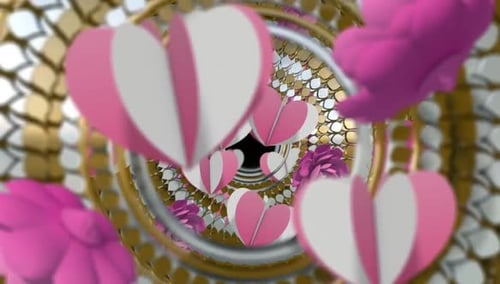 Animated Pink and Gold Hearts and Flowers Tunnel Kaleidoscope