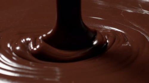 Pouring Decadent Melted Chocolate, Close Up