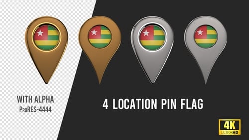3D Togo Flag Location Pins Pack in Gold and Silver