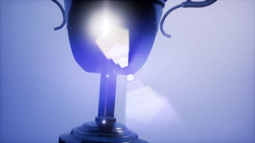 Shiny 3D Trophy Rotating with Elegant Light Flares