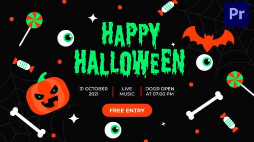 Animated Halloween Party Promo with Spooky Flat Design Graphics