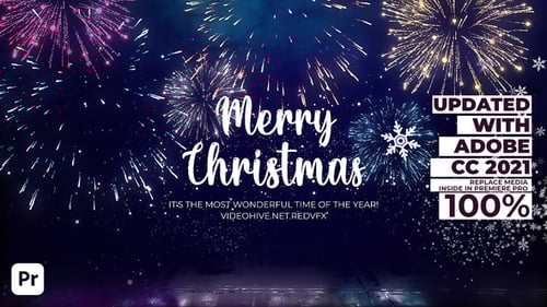 Elegant Christmas Greeting with Animated Particle Tree and Fireworks