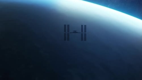 International Space Station ISS Orbiting Over Planet Earth in Outer Space