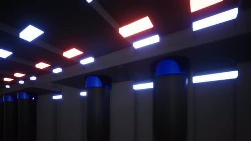 Futuristic Sci-Fi Corridor with Pulsing Neon Lights